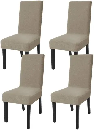NEW Stretch Dining Chair Covers, Universal Chair Protector Twill Jacquard Removable Washable Chair Cover for Dining Room Kitchen-Khaki-Set of 4, Retails $63