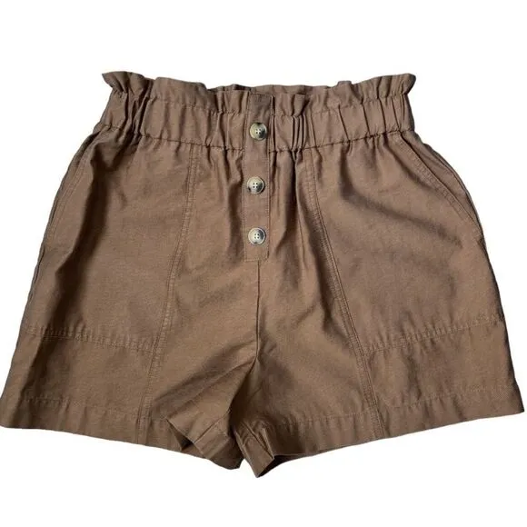 NWT ZARA Brownie High Paper Bag Waist Ruffle Shorts Size M