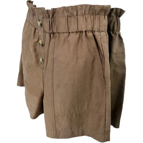 NWT ZARA Brownie High Paper Bag Waist Ruffle Shorts Size M