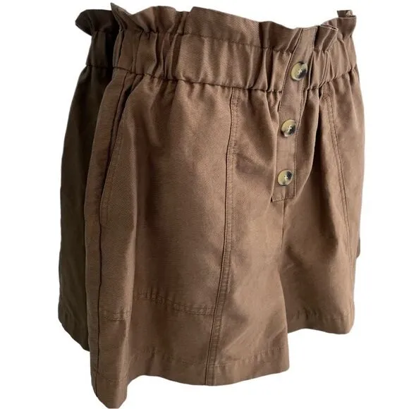 NWT ZARA Brownie High Paper Bag Waist Ruffle Shorts Size M
