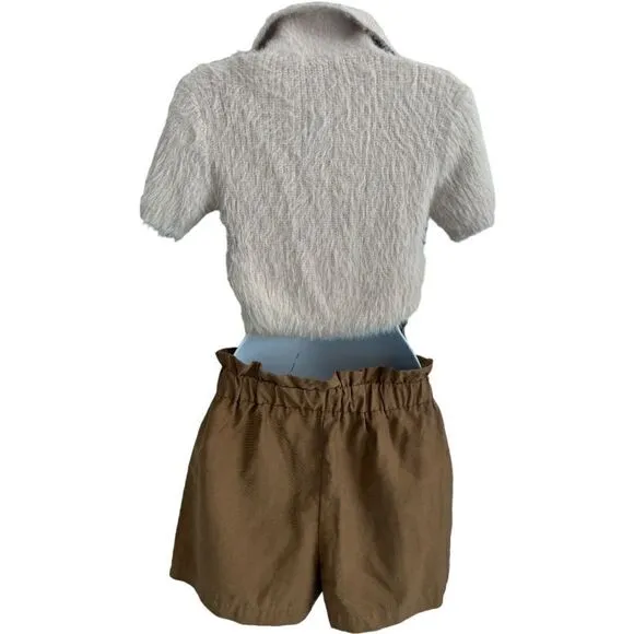NWT ZARA Brownie High Paper Bag Waist Ruffle Shorts Size M