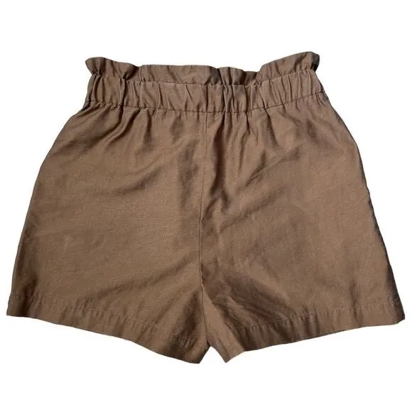 NWT ZARA Brownie High Paper Bag Waist Ruffle Shorts Size M