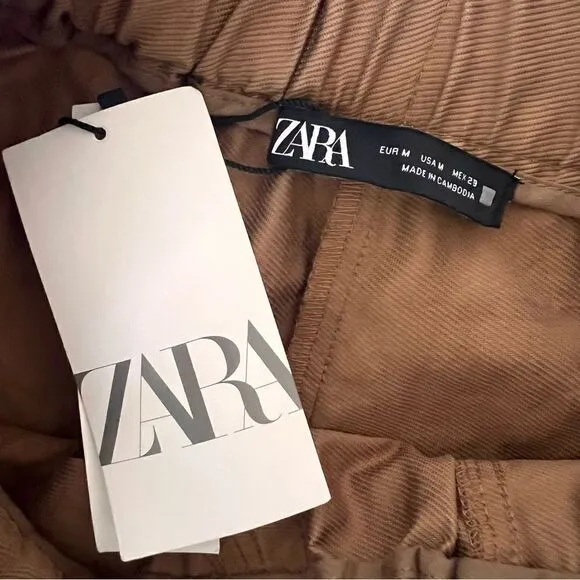NWT ZARA Brownie High Paper Bag Waist Ruffle Shorts Size M