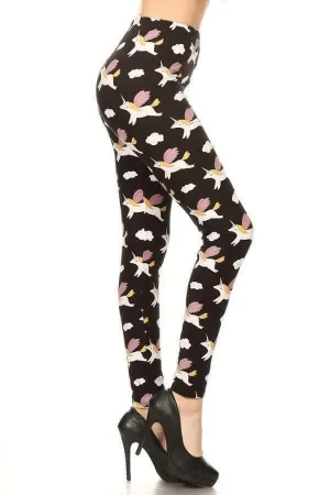 One Size Cartoon Unicorn Print Leggings