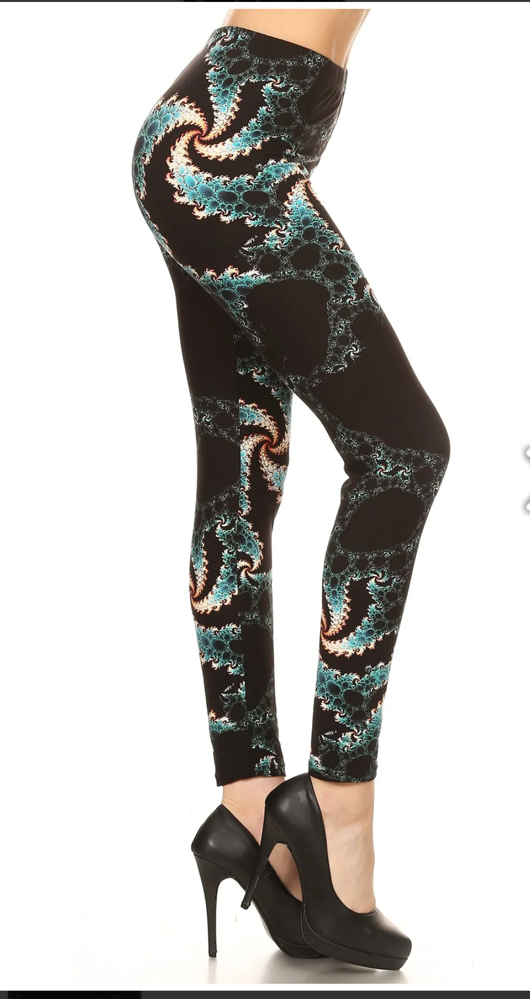 One Size Teal & Brown Swirl Print on Black Background
