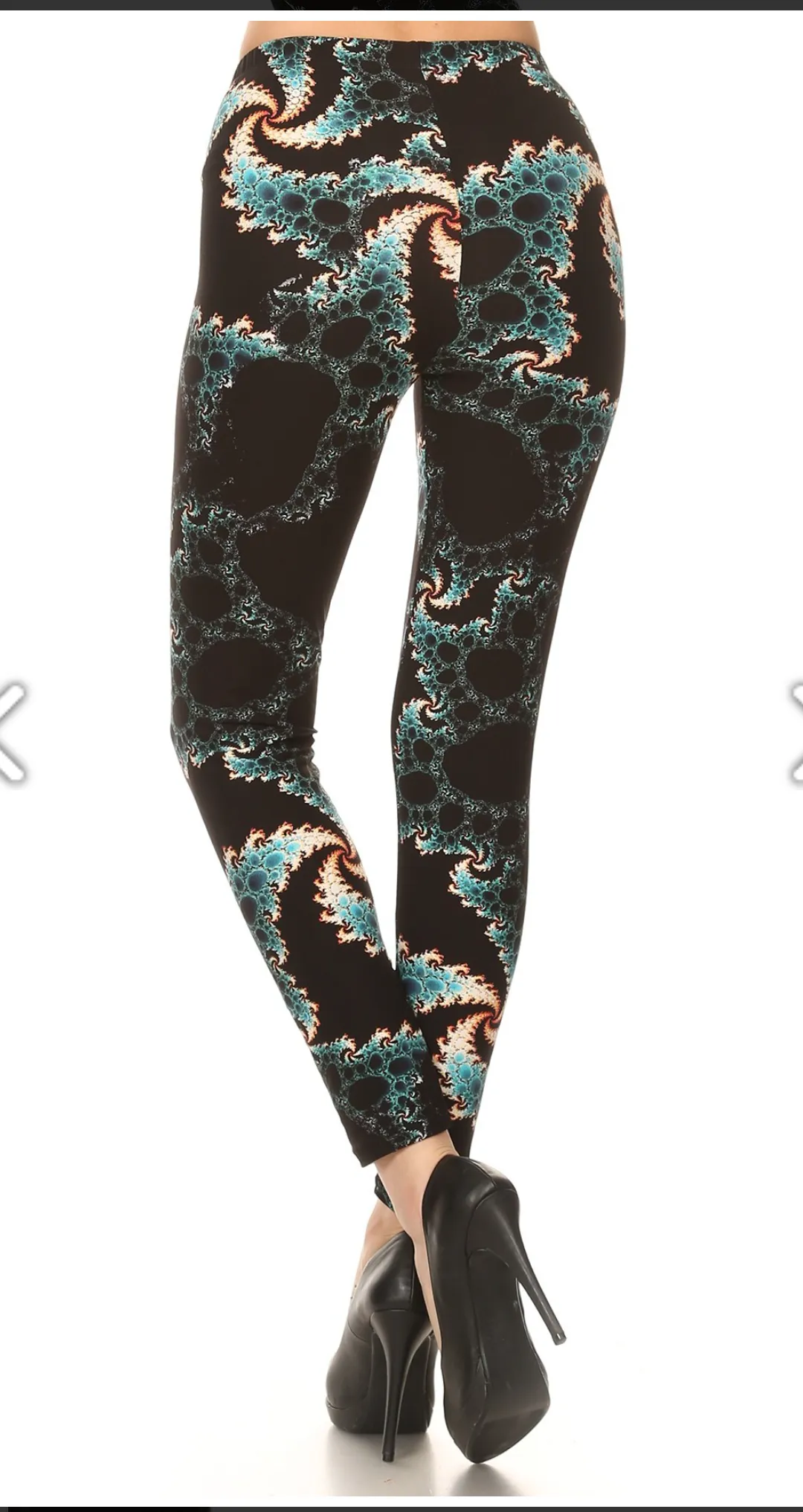 One Size Teal & Brown Swirl Print on Black Background