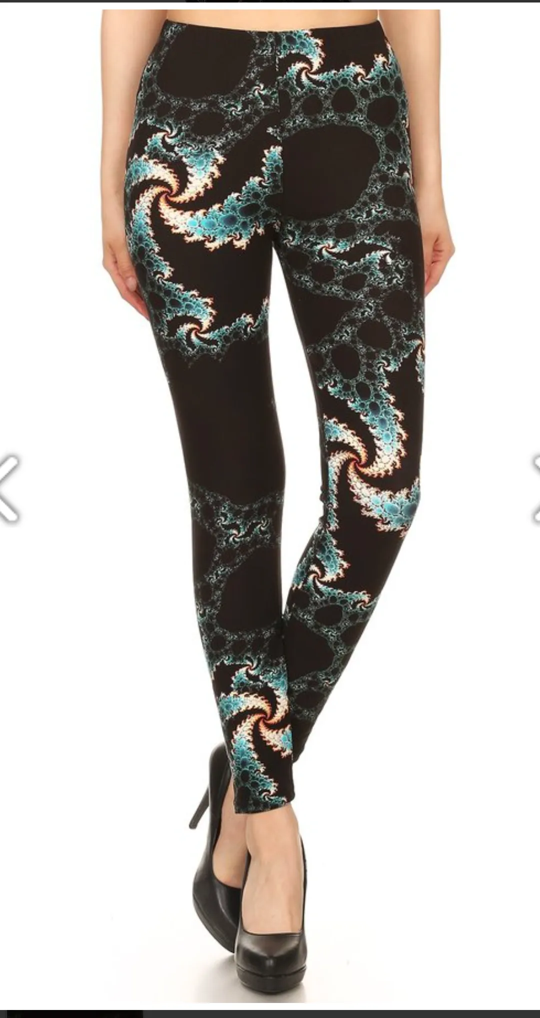 One Size Teal & Brown Swirl Print on Black Background
