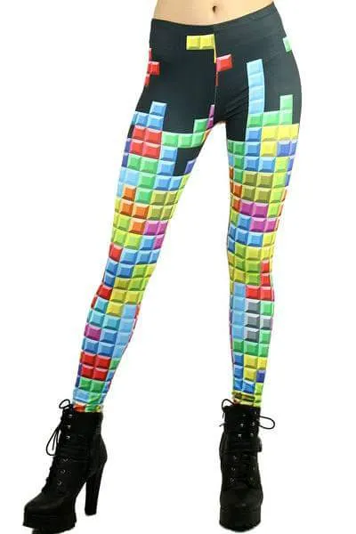 One Size Tetris Screen Printed Leggings