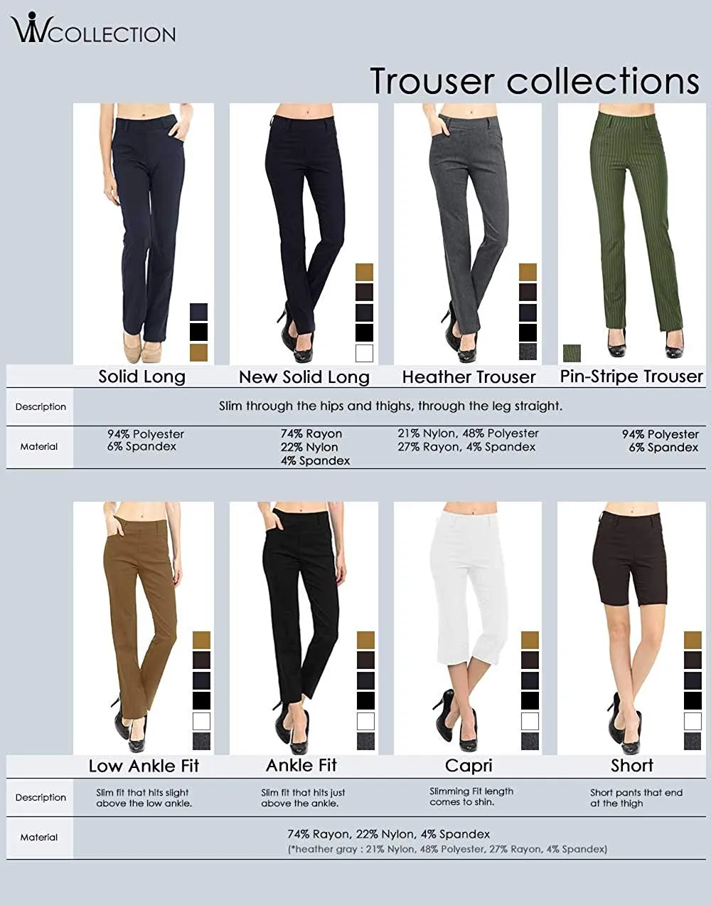 Pantalones rectos y ajustados, color liso y a rayas