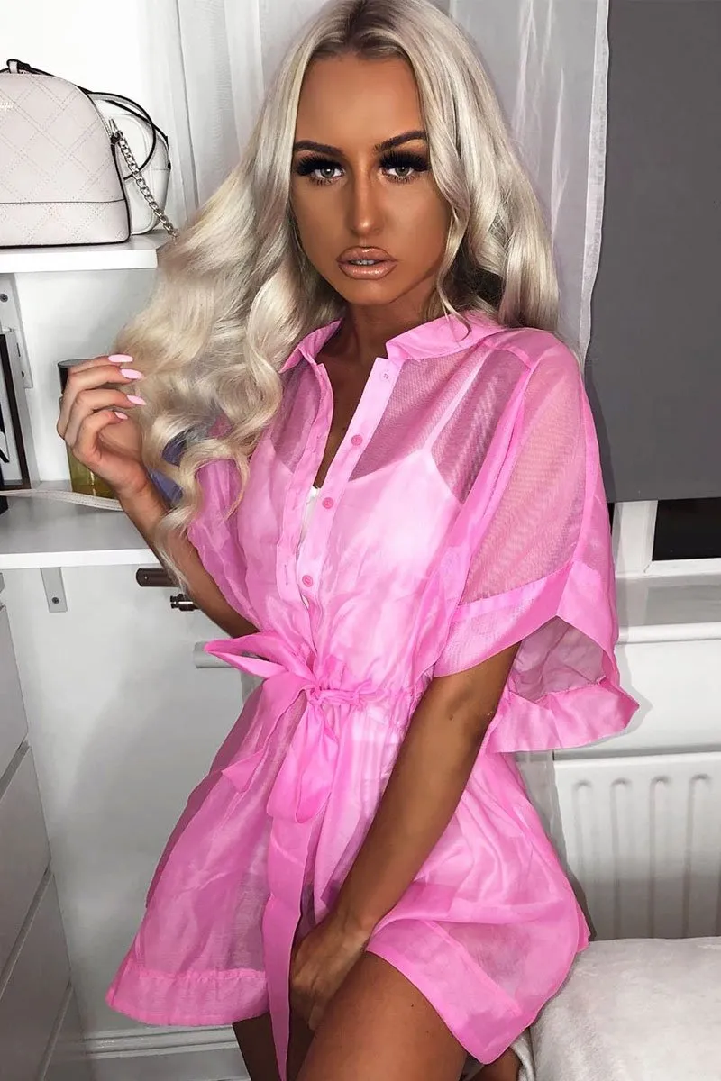 Pink Organza Shirt Slip Insert Dress - Nickie