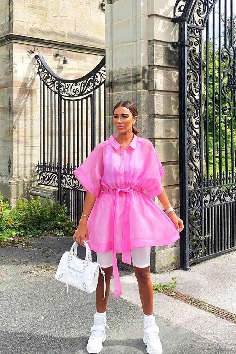 Pink Organza Shirt Slip Insert Dress - Nickie