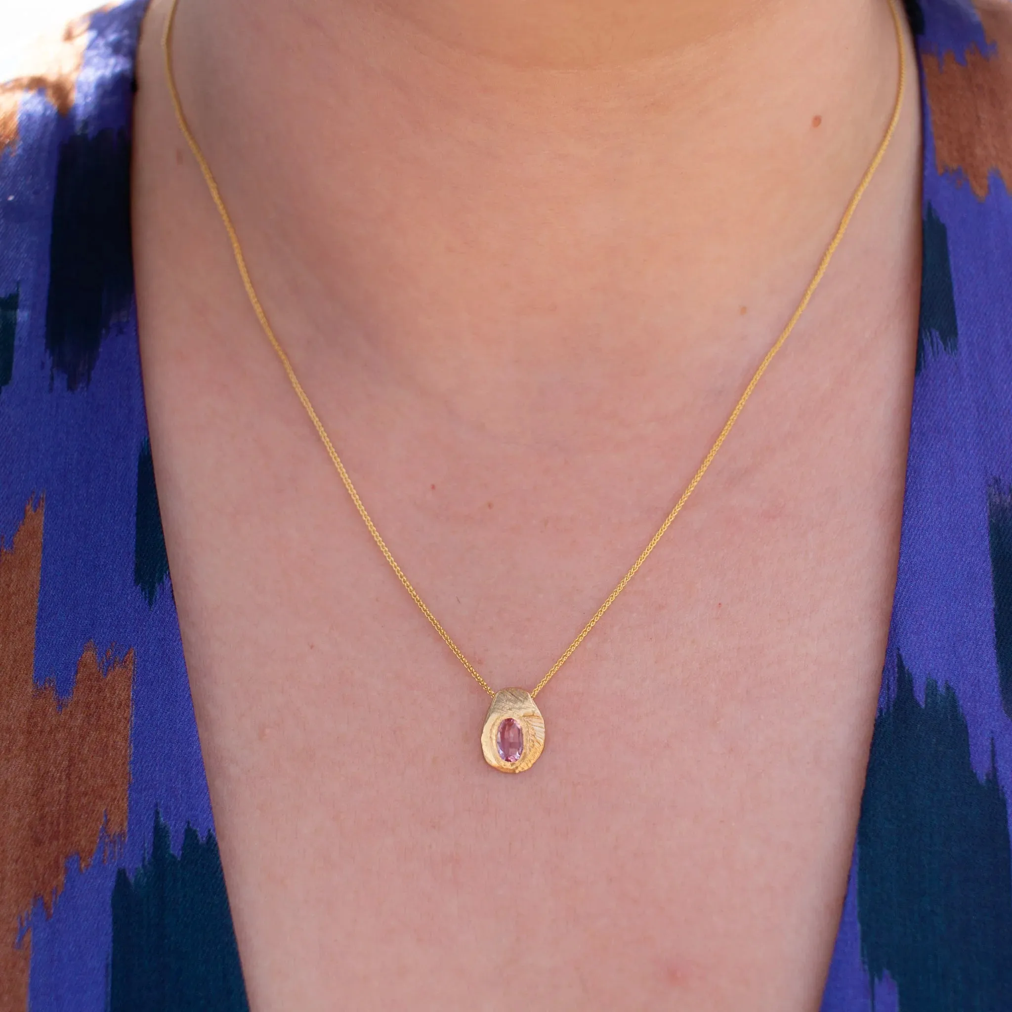 Pink Sapphire Oval Gold Slider Necklace