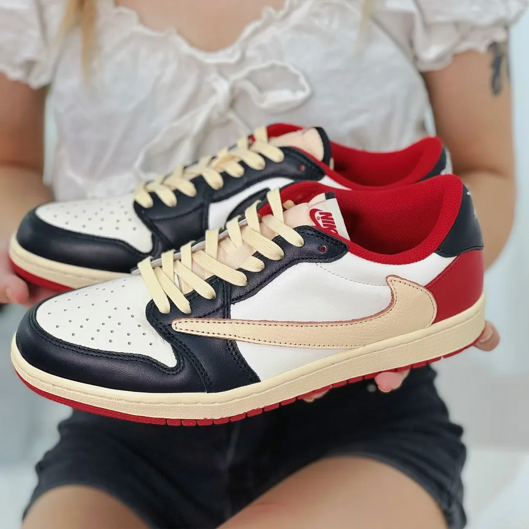 Red&Beige Custom Low Air Jordan 1 x Travis Scott