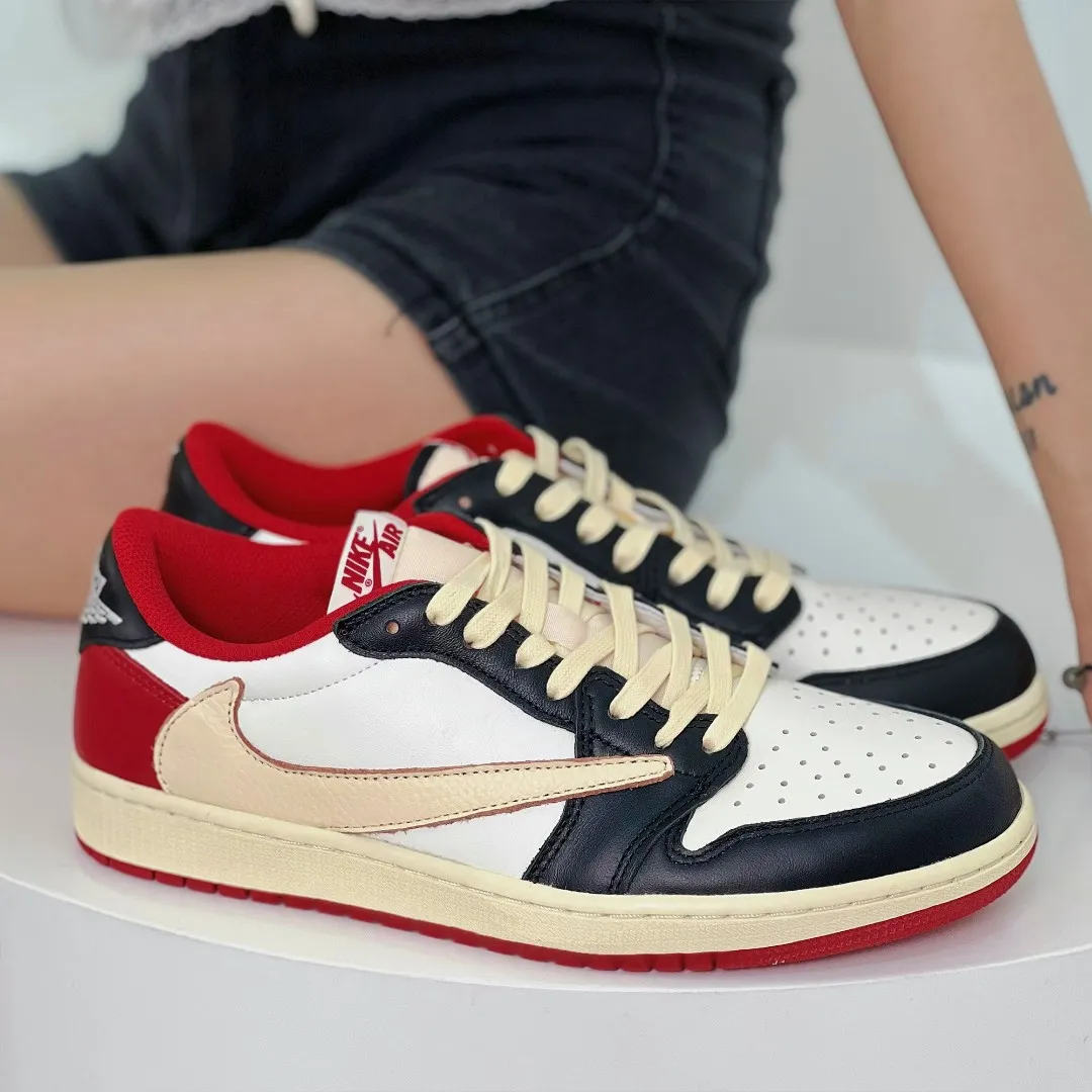 Red&Beige Custom Low Air Jordan 1 x Travis Scott
