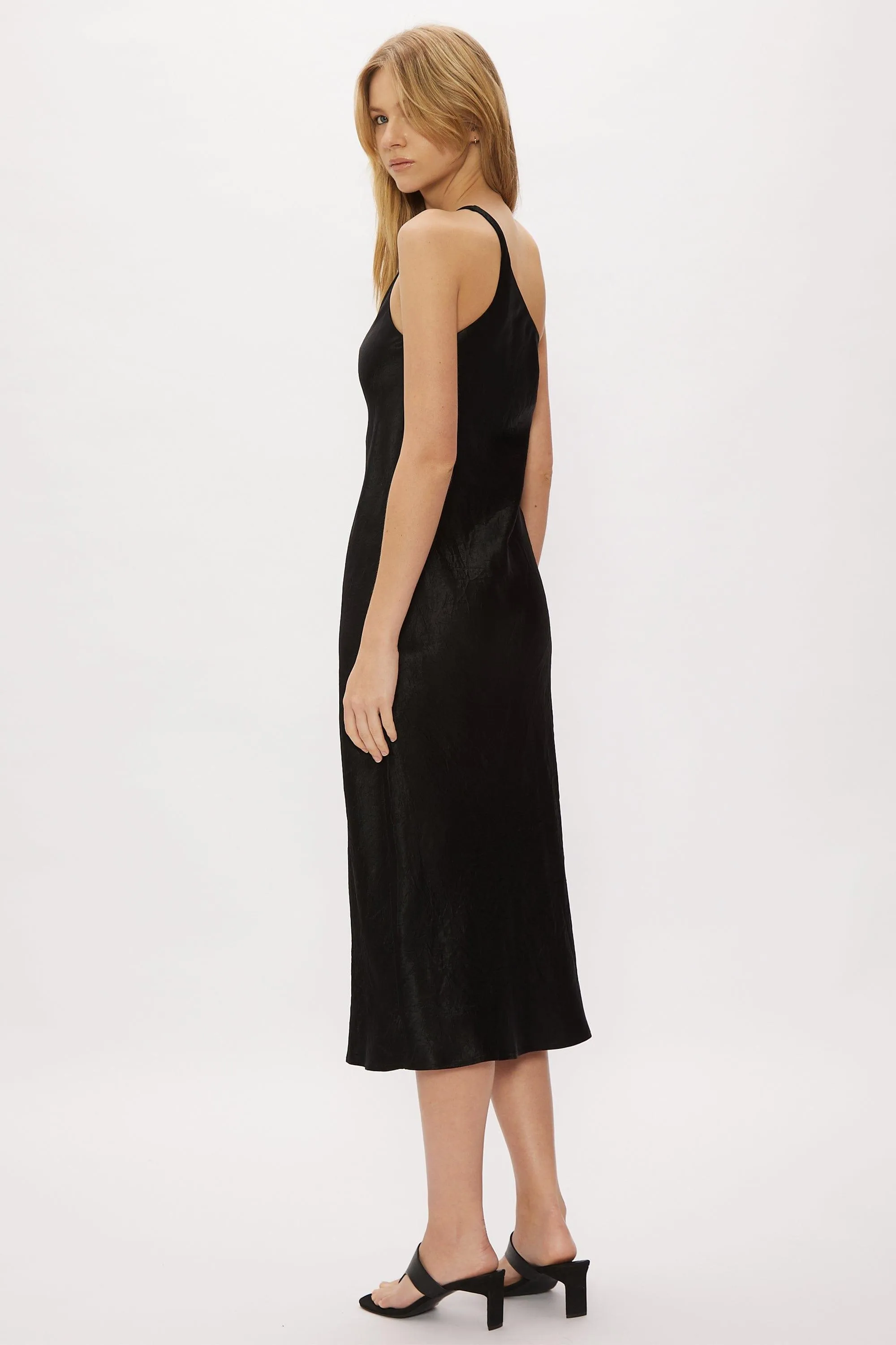 RUNNING WATER BIAS ONE SHOULDER SLIP | BLACK