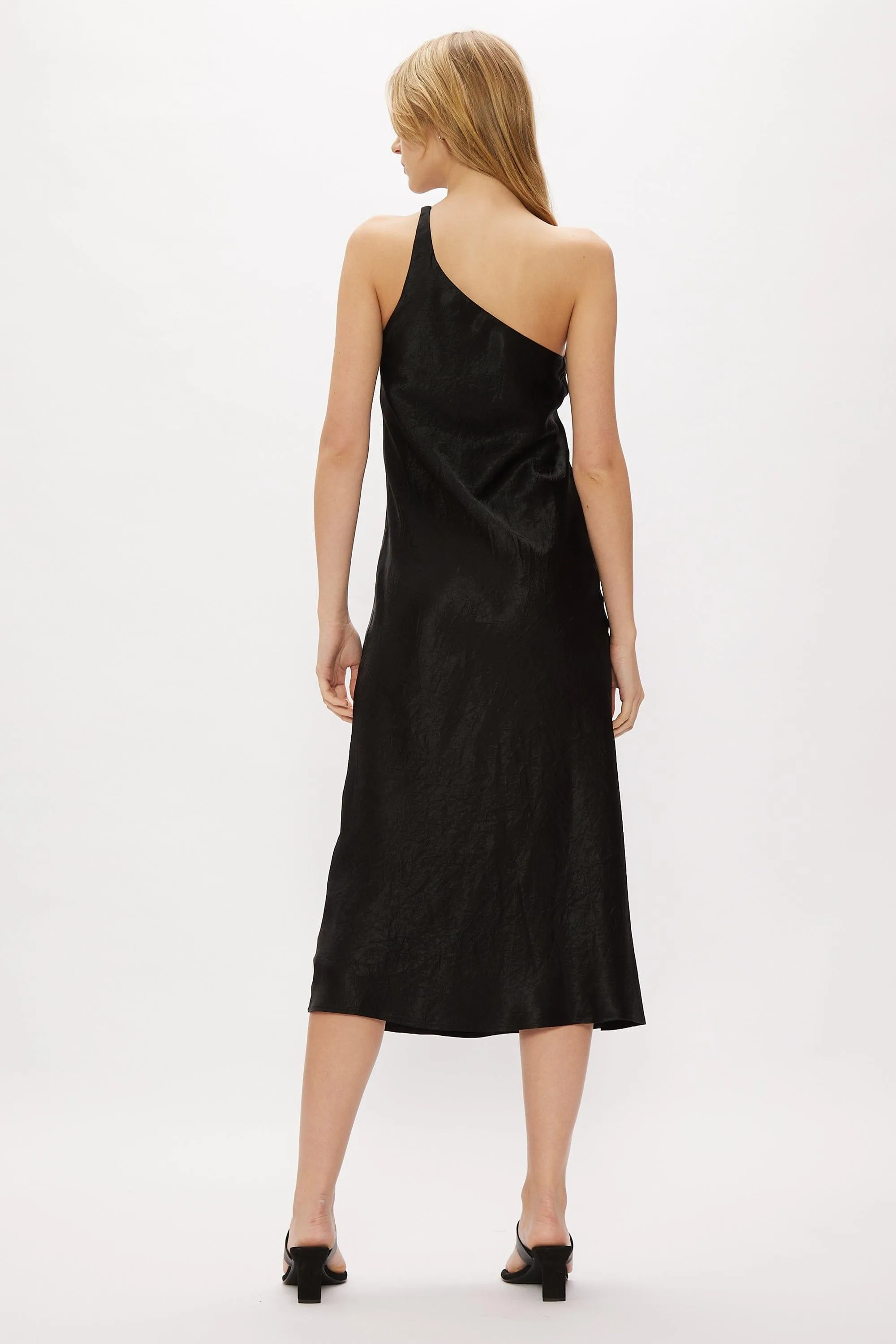 RUNNING WATER BIAS ONE SHOULDER SLIP | BLACK