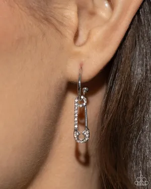 Safety Pin Sentiment - White Hoop Earring