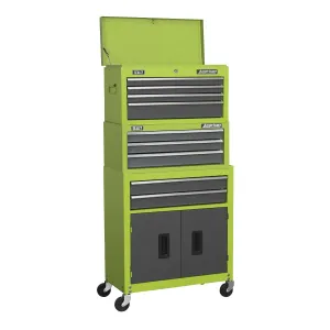 Sealey American Pro Topchest, Mid-Box Tool Chest & Rollcab 9 Drawer Stack - Green