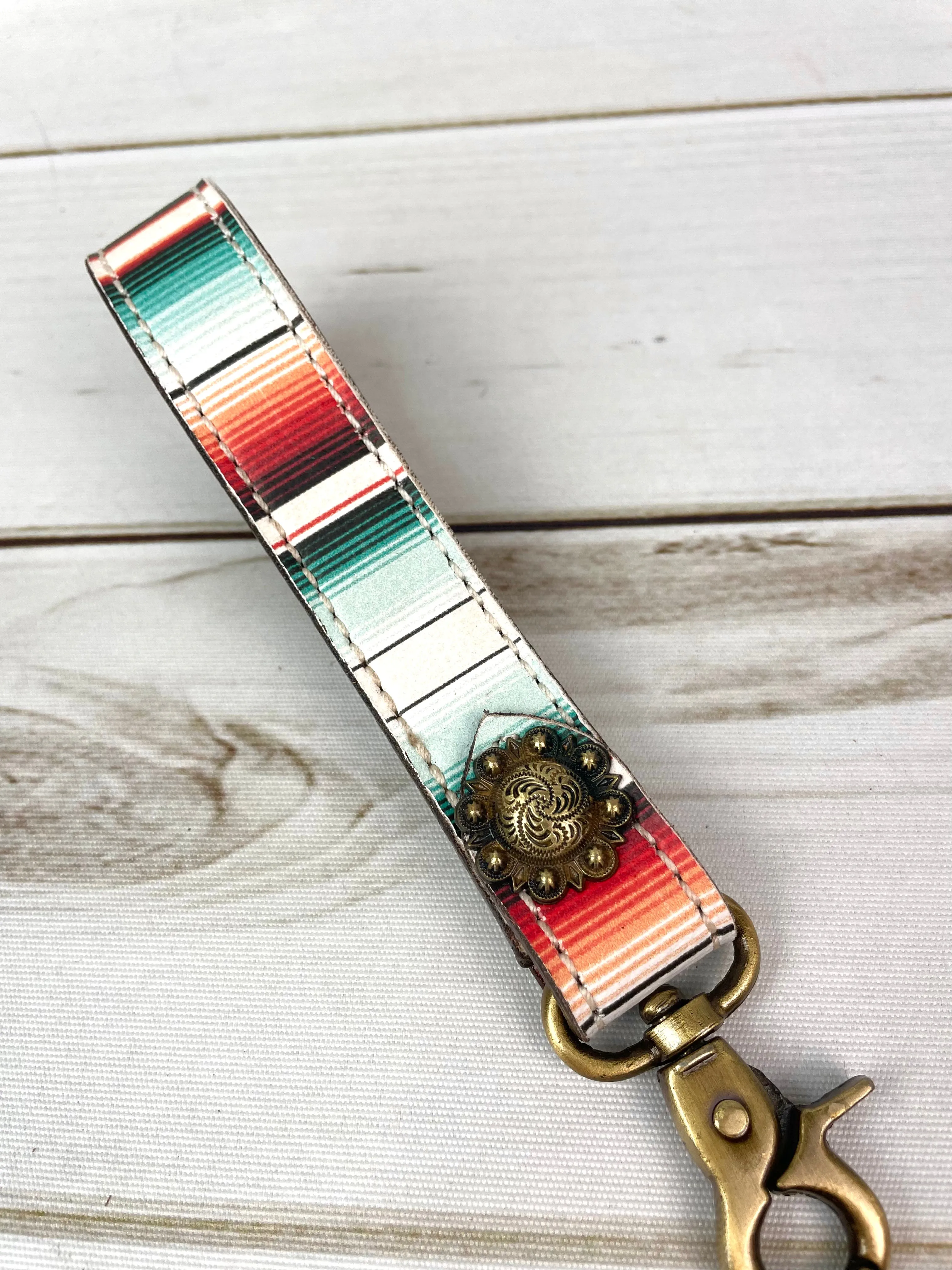 Serape Print on Leather Keychain - Wristlet