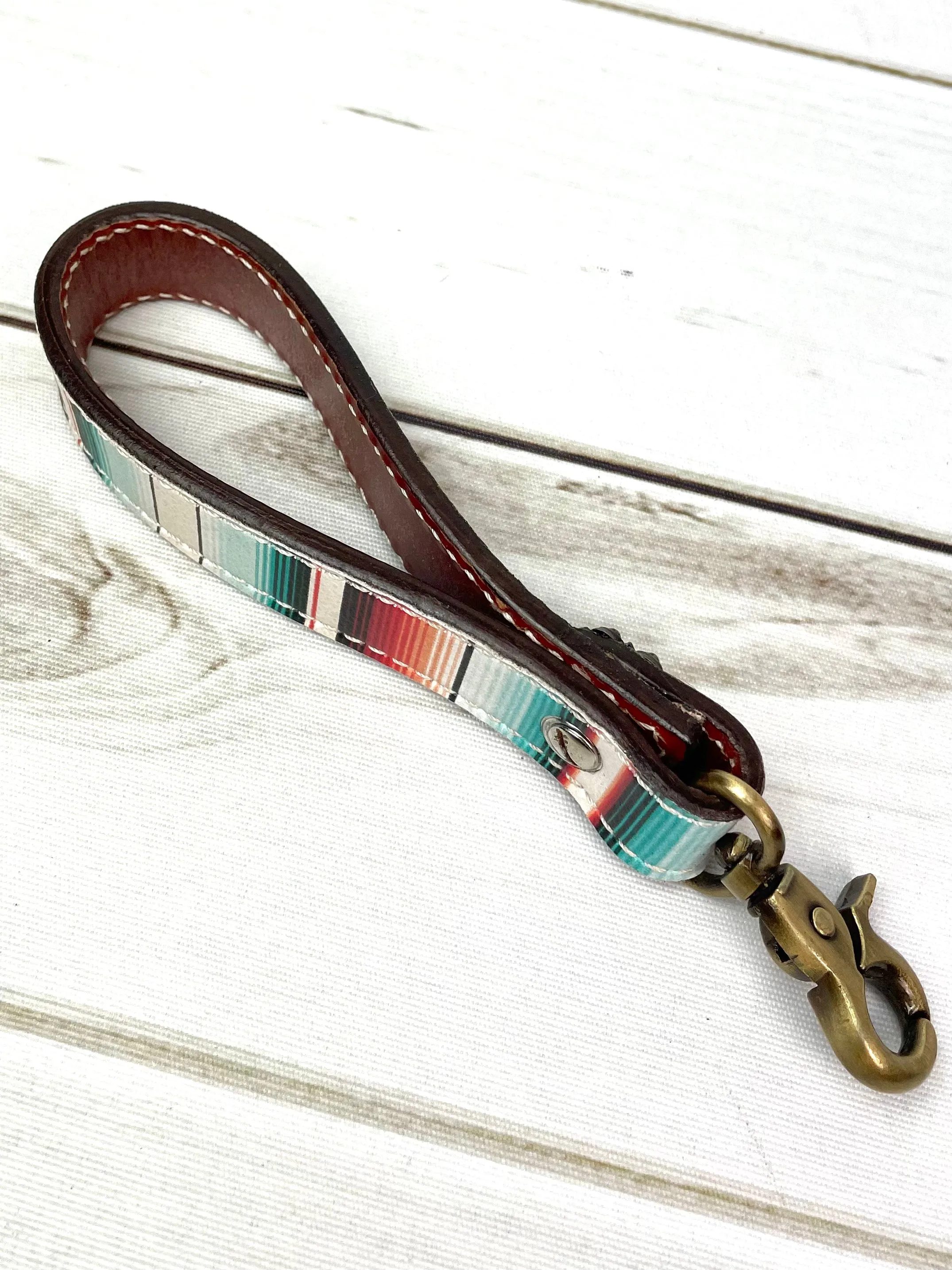Serape Print on Leather Keychain - Wristlet