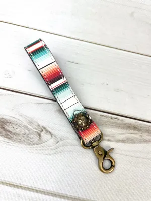Serape Print on Leather Keychain - Wristlet