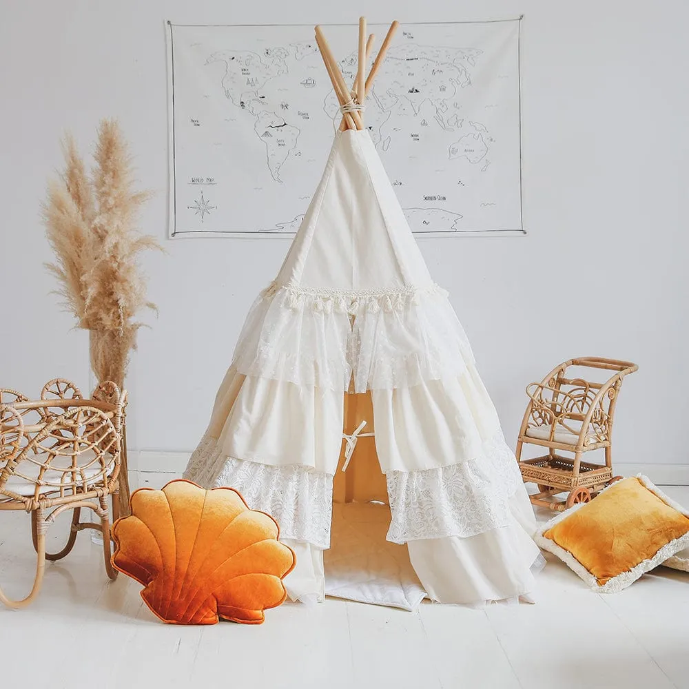 Shabby Chic Teepee With Frills - Beige & White