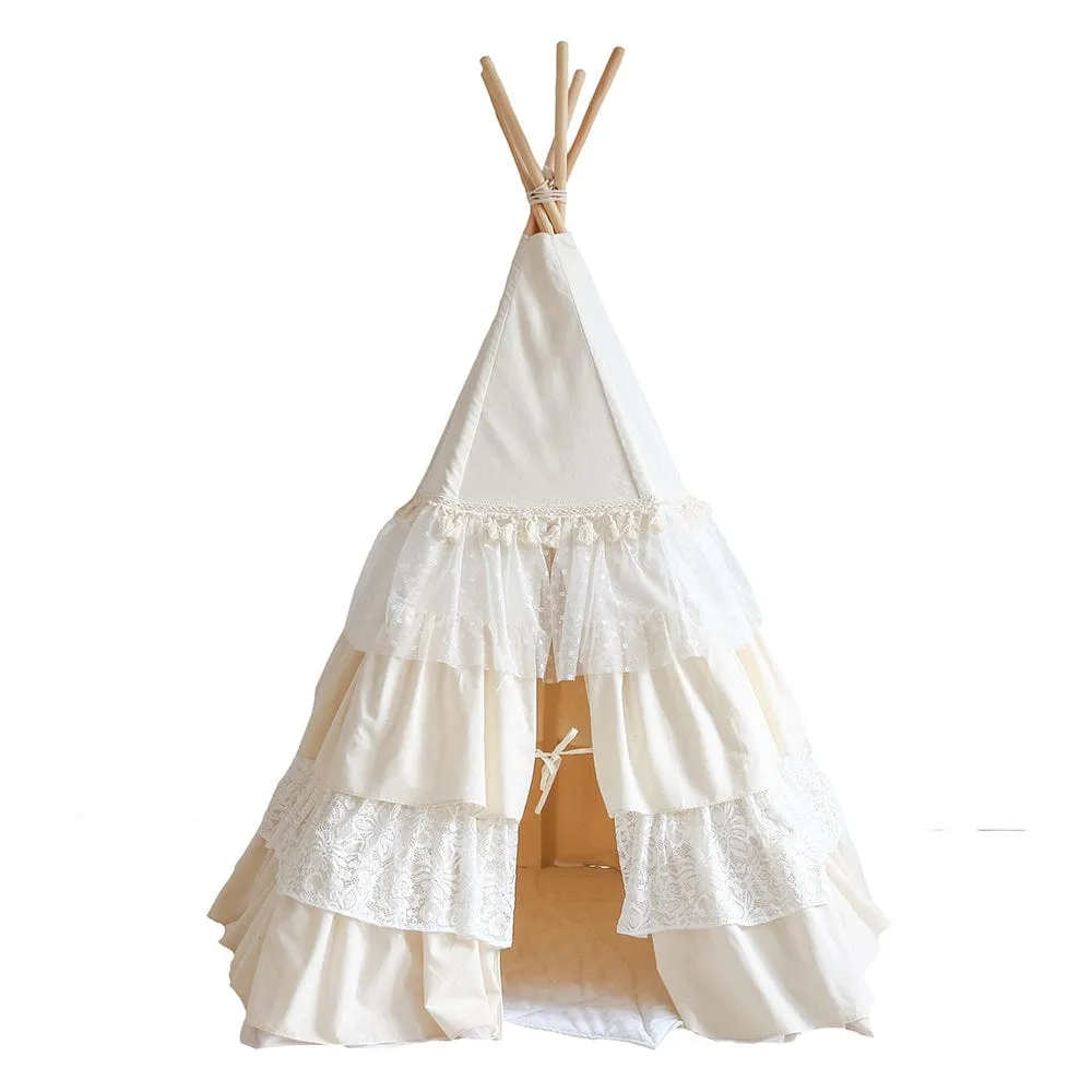 Shabby Chic Teepee With Frills - Beige & White