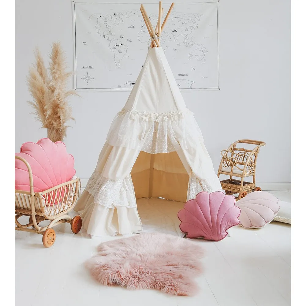 Shabby Chic Teepee With Frills - Beige & White