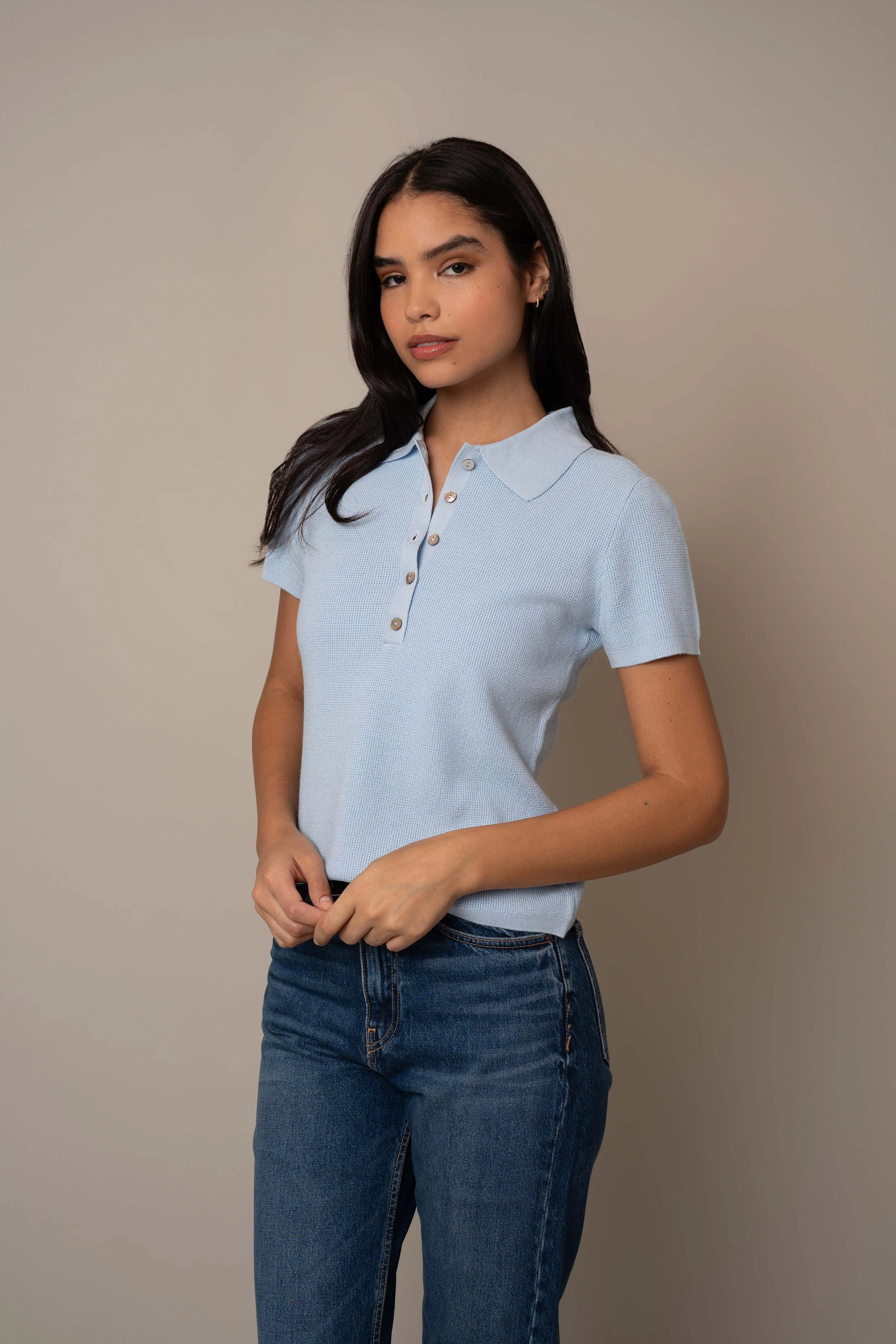 Short Sleeve Waffle Pullover
