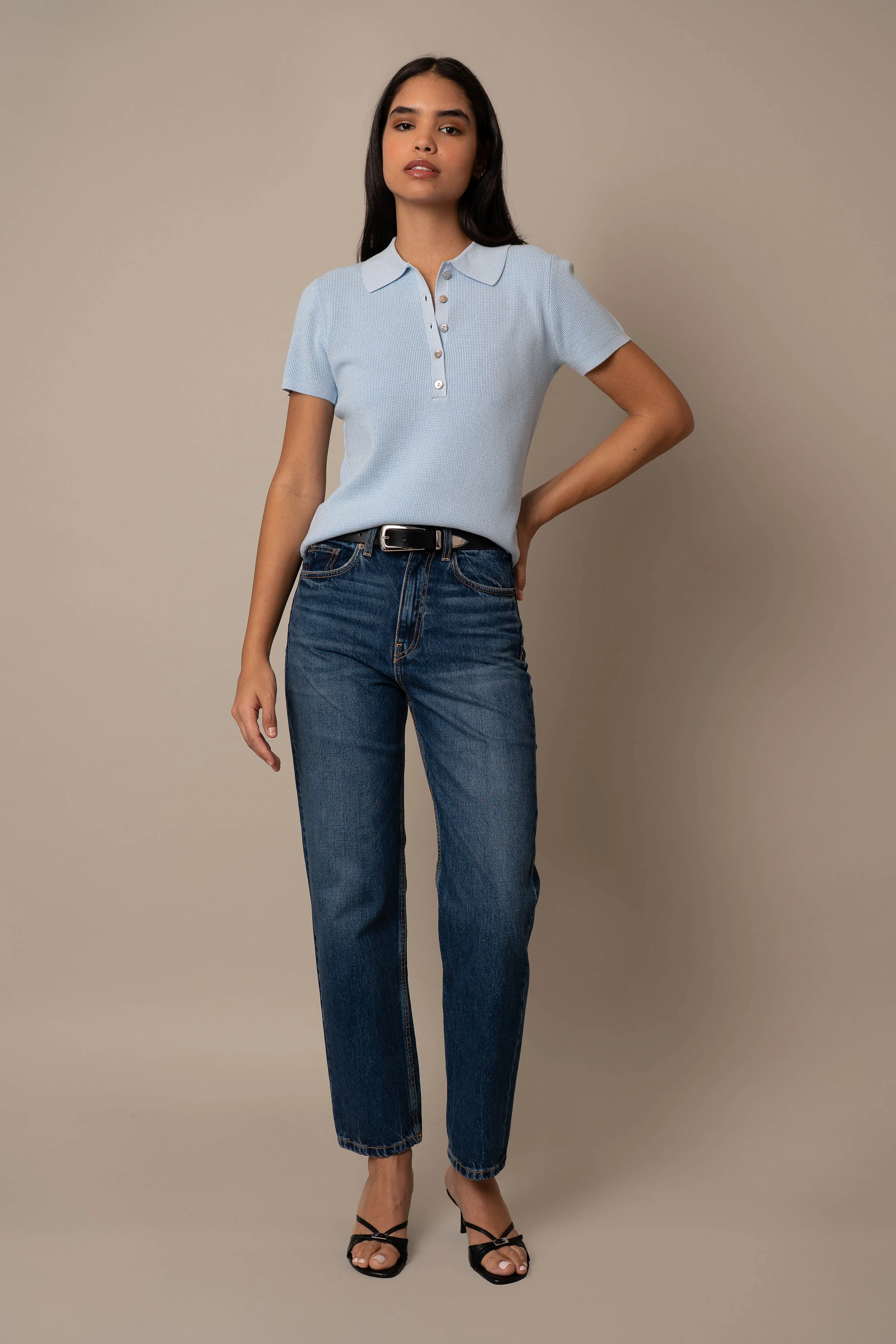 Short Sleeve Waffle Pullover