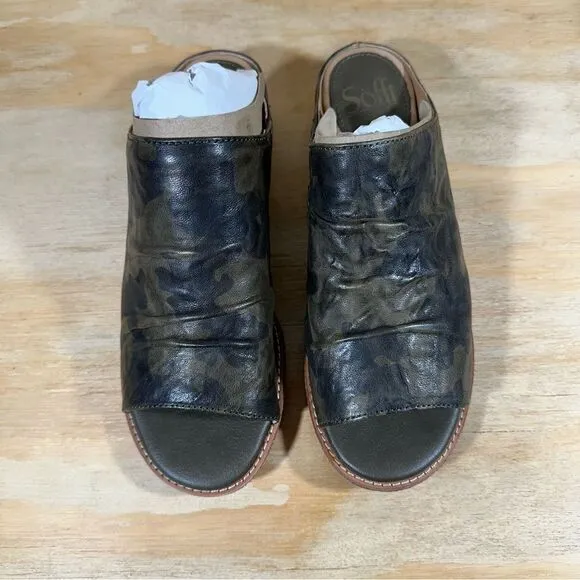 Sofft Netta Olive Camo Leather Slides Women’s Size 7
