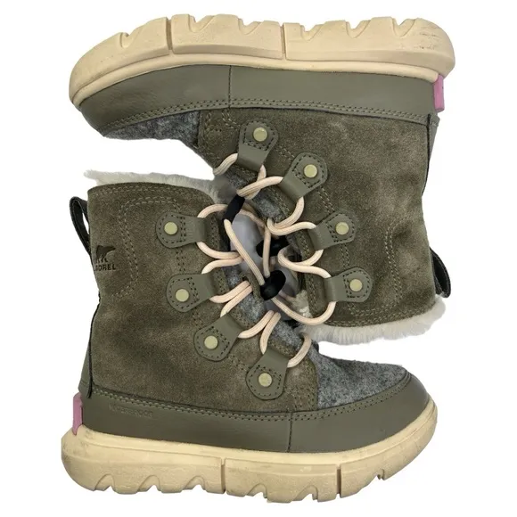 SOREL  UNISEX GREEN EXPLORER YOUTH LACE UP WATERPROOF BOOTS SZ 12