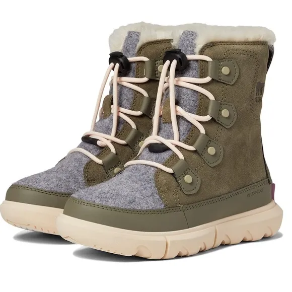 SOREL  UNISEX GREEN EXPLORER YOUTH LACE UP WATERPROOF BOOTS SZ 12