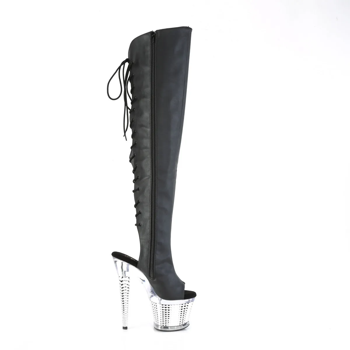 SPECTATOR-3019  Black Faxur Leather/Clear-Silver Chrome
