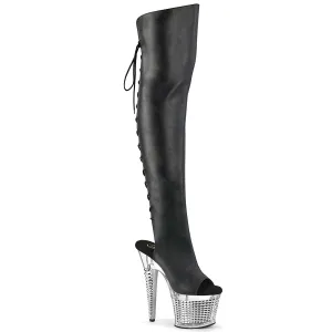 SPECTATOR-3019  Black Faxur Leather/Clear-Silver Chrome