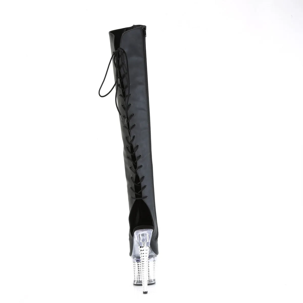 SPECTATOR-3019  Black Faxur Leather/Clear-Silver Chrome