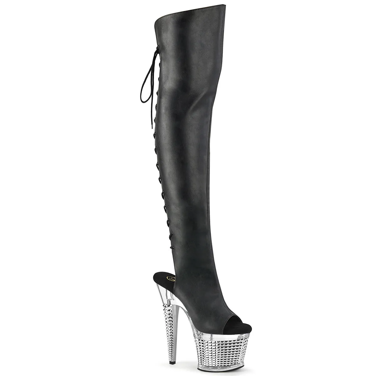 SPECTATOR-3019  Black Faxur Leather/Clear-Silver Chrome