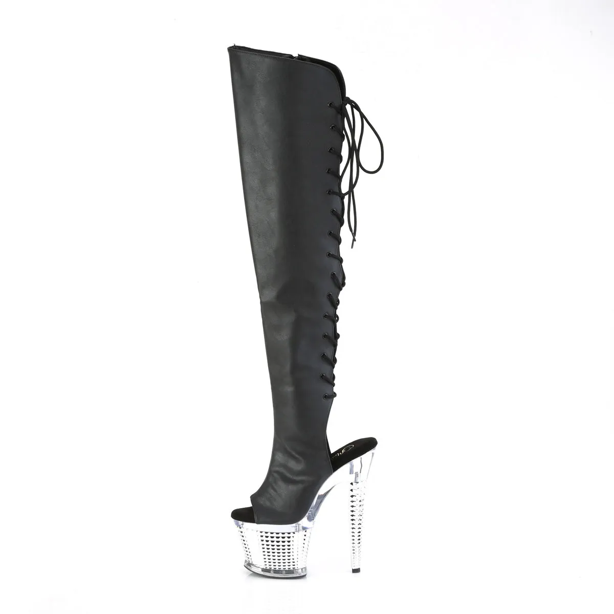 SPECTATOR-3019  Black Faxur Leather/Clear-Silver Chrome