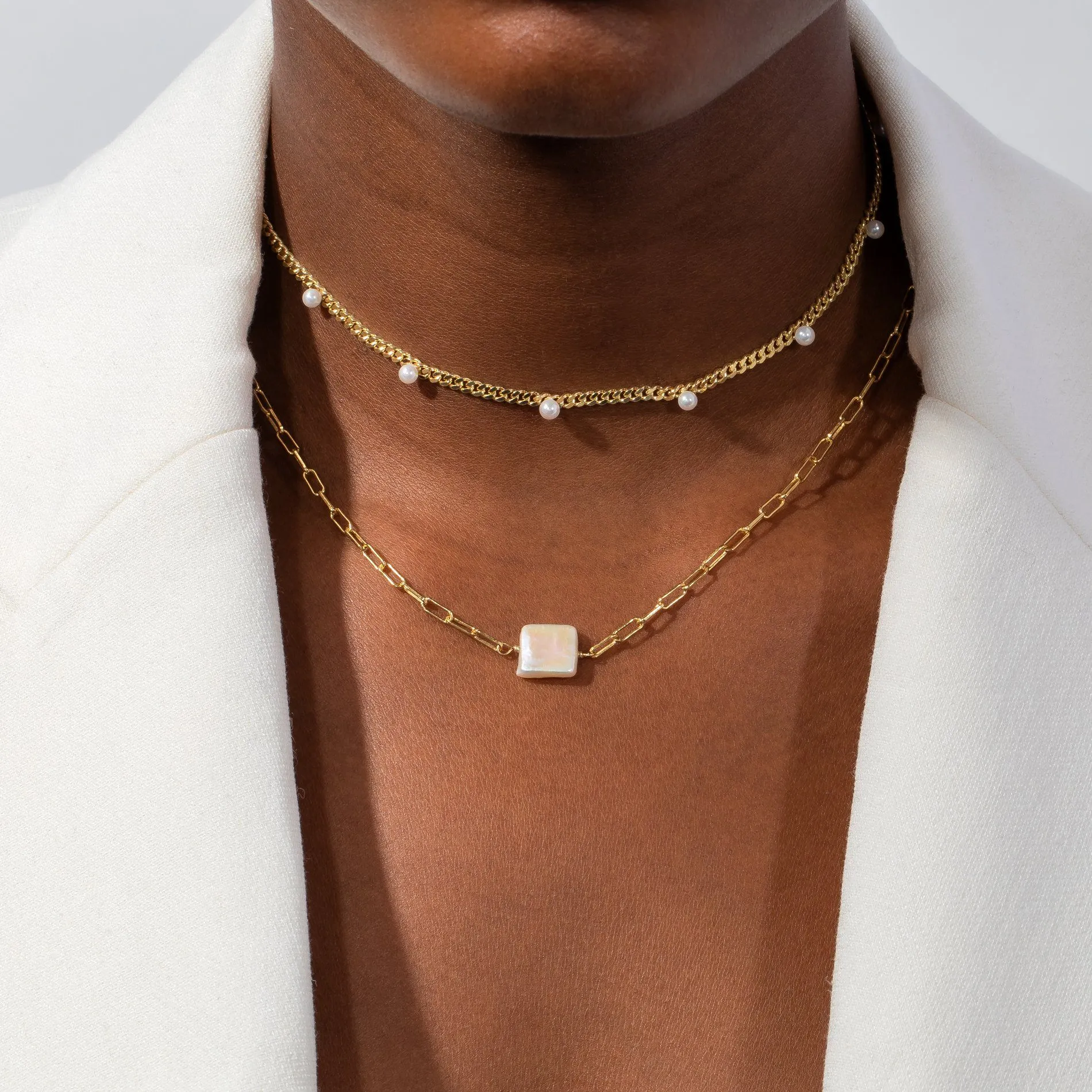 Square Pearl Link Choker