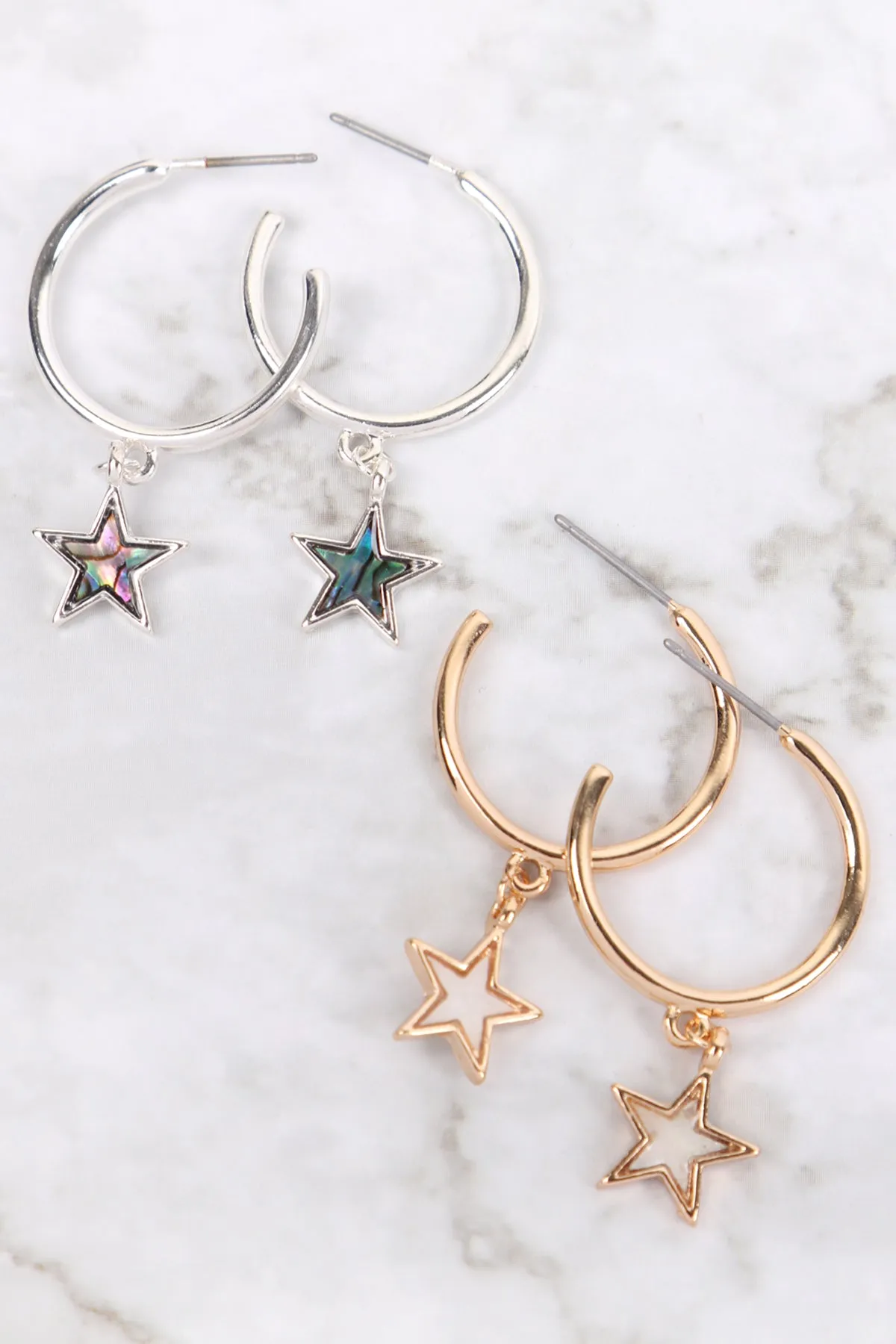 STAR LINK HOOP MOP EARRINGS