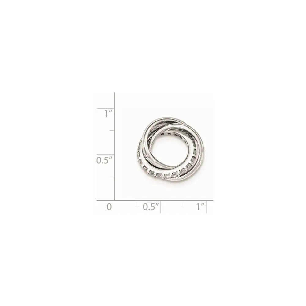 Sterling Silver CZ Polished 3 Ring Chain Slide Pendant