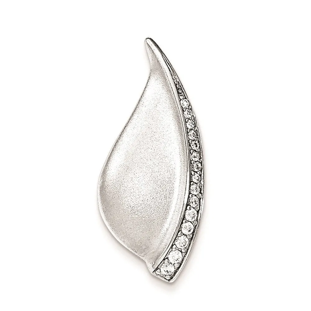 Sterling Silver Polished & Sandblast CZ Fancy Chain Slide Pendant