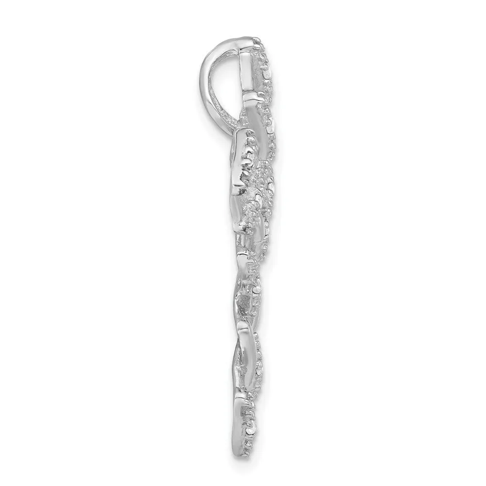 Sterling Silver Polished CZ Cross Chain Slide