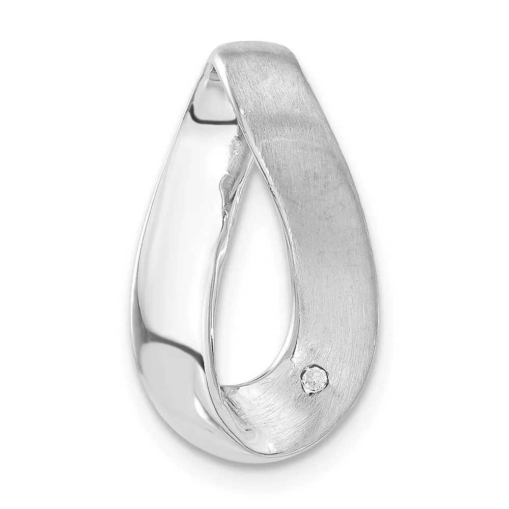 Sterling Silver Polished CZ Satin Twisted Link Chain Slide Pendant