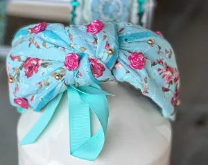 Summer Garden Cottagecore Flossie Rose Shabby Chic Beaded Top Knot Headband