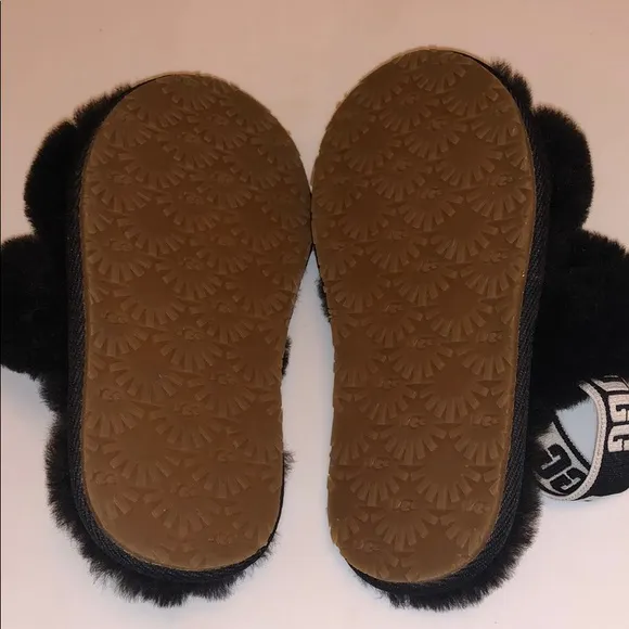 Toddler Black Ugg Fur Slides