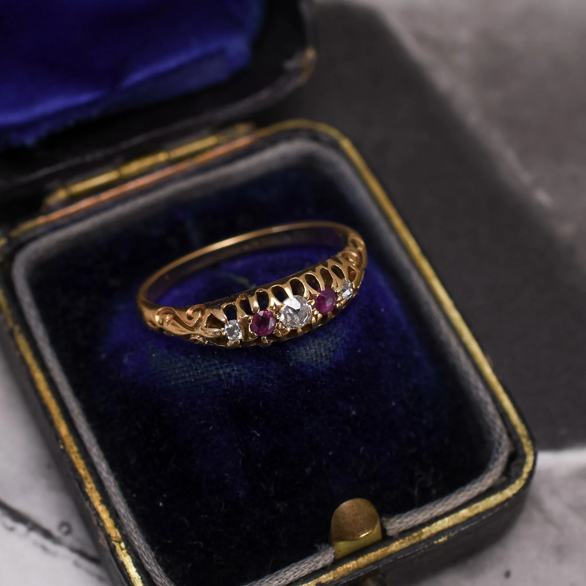 Victorian Diamond & Ruby 5-Stone Boat Ring