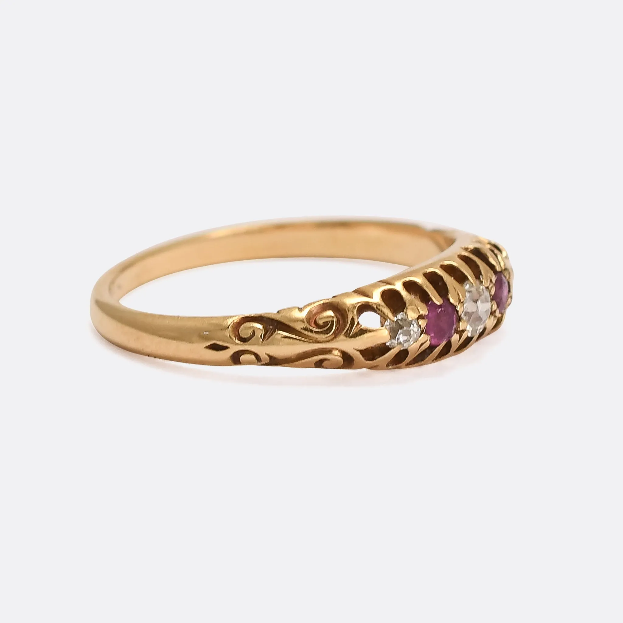 Victorian Diamond & Ruby 5-Stone Boat Ring