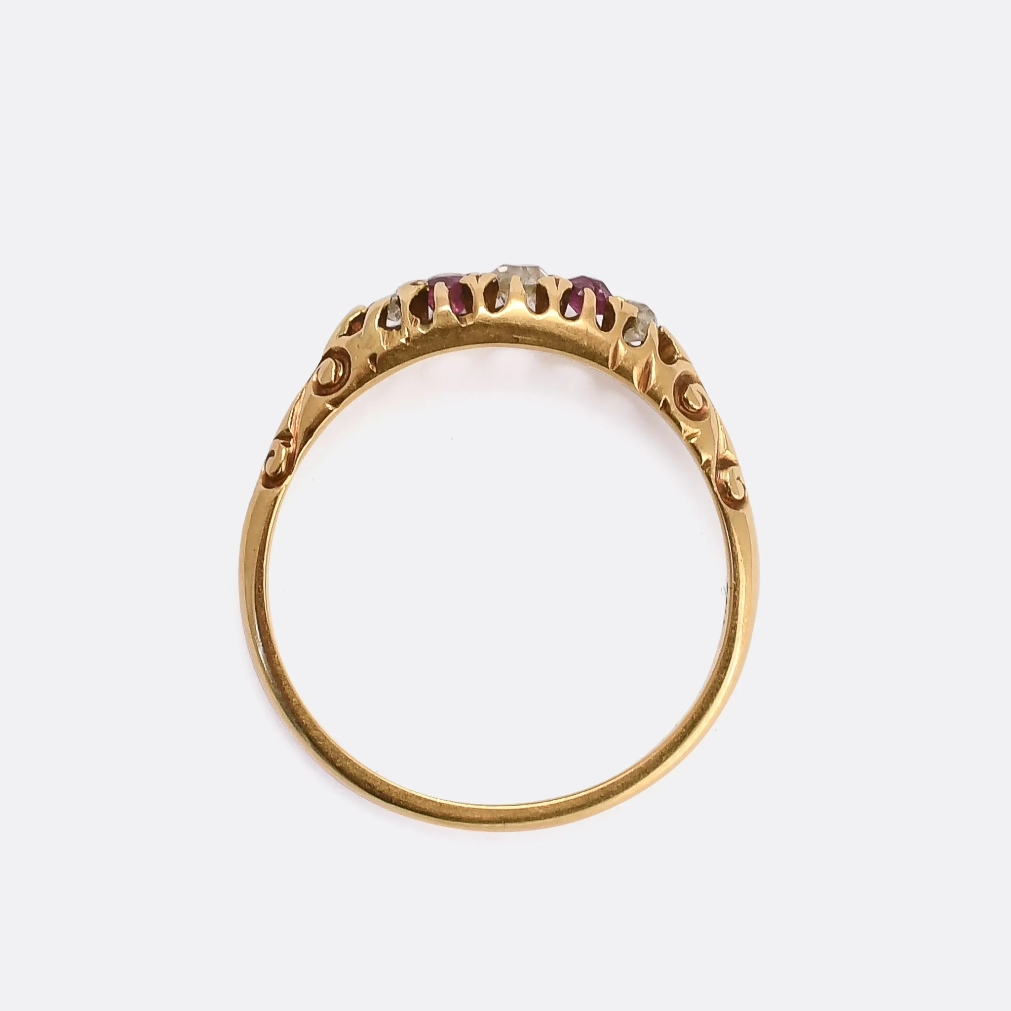 Victorian Diamond & Ruby 5-Stone Boat Ring