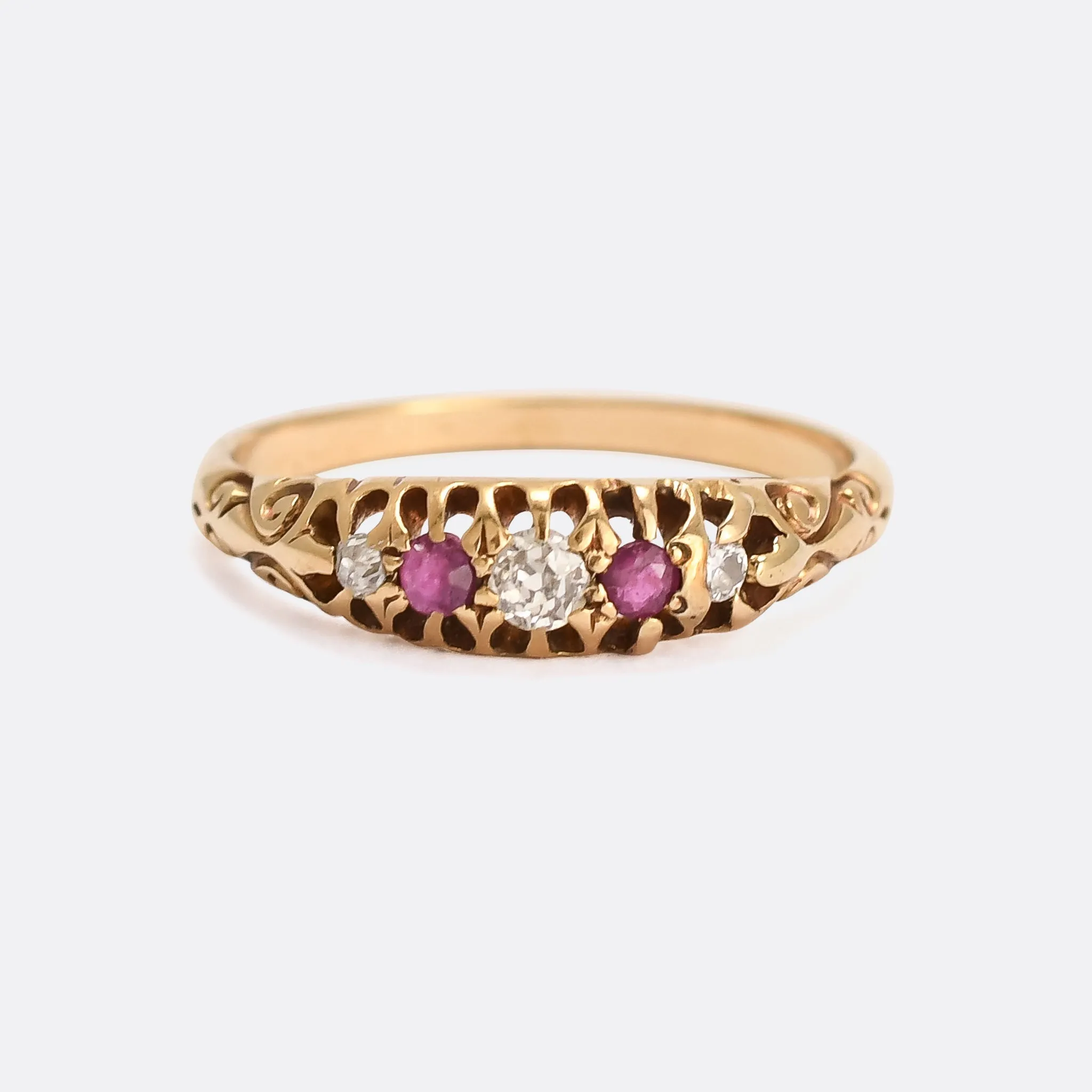 Victorian Diamond & Ruby 5-Stone Boat Ring